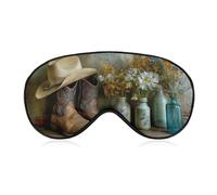 Antifaz para dormir, par de botas vaqueras, sombrero, flores silvestres, jarrones, máscara rústica para dormir para mujeres y hombres, correa ajustable, cubierta de ojos vendados para viajes, yoga