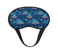 Antifaz para dormir para hombres y mujeres - Banda elástica opaca con estampado retro de manta raya azul para viajes en avión