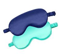 Antifaz para dormir para hombres y mujeres, paquete de 2 antifaz de seda de morera natural 100% real con correa ajustable, antifaz para dormir, viajes, siesta (azul marino y verde claro)