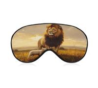 Antifaz para dormir, potente león masculino de pie con un pequeño cordero, máscara para dormir para mujeres y hombres, correa ajustable, cubierta de ojos vendados para viajes, yoga, siesta y trabajo