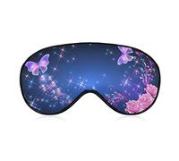 Antifaz para dormir Rosas rosadas y mariposas voladoras Antifaz para dormir con los ojos vendados con correa ajustable Brillo y estrellas brillantes Cubierta suave para los ojos para bloquear las lu