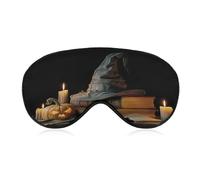 Antifaz para dormir, sombrero de bruja vieja en libros, velas, máscara de dormir de calabaza para mujeres y hombres, correa ajustable, cubierta de ojos vendados para viajes, yoga, siesta, trabajo