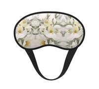 Antifaz para dormir súper suave y elegante con diseño de flores blancas y doradas, con correa elástica para viajes, siestas, yoga, aviones y noches. Antifaz con bloqueo de luz.