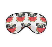 Antifaz para dormir supersuave con correa ajustable para dormir por la noche, trabajo en turnos, viajar, dormir, antifaz para dormir, perro Pug en gafas de sol, comer sandía, sombra de ojos