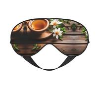 Antifaz suave con estampado de flores verde azulado sobre tablones de madera, sueño cómodo, bloquea la luz, cobertura completa de los ojos, ideal para viajes, meditación