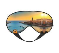 Antifaz suave Sunset in Barcelona, ideal para viajes, yoga, meditación y más, transpirable y protectora.