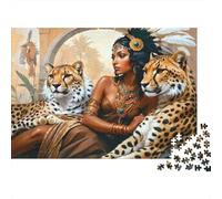 Antigua Reina con leopardos Rompecabezas Clásico 1000 Piezas para Adultos Todas Edades, Cartón Premium, Decoración Interior, Regalo Mujeres, Relajación En Casa 52x38cm/1000pcs