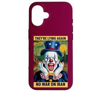 Antiguerra contra Irán Protesta Payaso Noticias Falsas Sátira Carcasa para iPhone 16