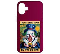Antiguerra contra Irán Protesta Payaso Noticias Falsas Sátira Carcasa para iPhone 16 Plus
