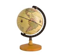 Antiguo 14 cm de diámetro con una base de madera, adornos de escritorio políticos decorativos vintage para niños, un mapa del mundo giratorio con base