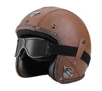 Antiguo 3/4 Casco Abierto, Adulto Hombres Mujer Retro Harley Motocicleta Medio Casco, Cuero PU Chocar Cascos con Mirada Sorprendida, para Scooter Ciclomotor Monopatín Helicóptero(Brown 4,L/59-60cm)