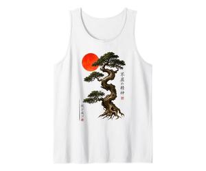 Antiguo Bonsái Árbol Rojo Sol WABI Sabi Zen Arte Japonés Camiseta sin Mangas