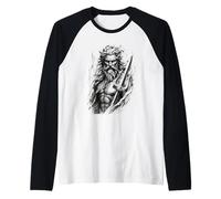 Antiguo Dios del Mar Tridente Guerrero Mítico Poseidón Arte Camiseta Manga Raglan