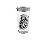 Antiguo Dios del Mar Tridente Guerrero Mítico Poseidón Arte Vaso térmico de acero inoxidable de doble pared