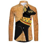Antiguo Egipto Dios Ojo Impresión 3D Mujeres Hombres Camisa Hawaiana de Botones Manga Larga Tropical Vacaciones Playa Camisas Aloha