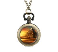 Antiguo Egipto Secretos Pirámide Esfinge Reloj de bolsillo vintage con colgante de aleación, collar de regalo para hombres y mujeres, Estilo cobre, talla única