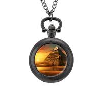 Antiguo Egipto Secretos Pirámide Esfinge Reloj de bolsillo vintage con colgante de aleación, collar de regalo para hombres y mujeres, Estilo negro, talla única