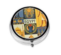 Antiguo Egipto Tribe Series - Pastillero impreso, mini pastillero redondo, pastillero portátil, organizador de medicamentos de viaje
