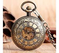 Antiguo esqueleto estilo bobinado reloj de bolsillo doble Hunter cobre números romanos vintage bronce colgante hombres mujeres Gi Ft decoración regalo para el padre