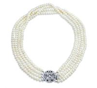 Antiguo Estilo Art Deco De La Vendimia Amplia Declaración De Novia De Cuatro Múltiples Hebras De Agua Dulce Pulsera Blanca De Perlas Cultivadas Para La Mujer, La Boda De Plata Chapada En Latón 7.5 ".