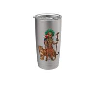 Antiguo Guerrero Maya Jaguar Azteca Arte Indígena México Vaso térmico de acero inoxidable de doble pared