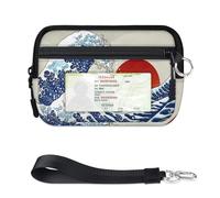 Antiguo Japón Wave - Mini funda con cremallera para mujeres y hombres, con ventana de identificación, cartera de sol japonés, portátil, ligera, pequeña, con cremallera, organizador de tarjetas de