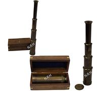 Antiguo latón marítimo 14 Pulgadas telescopio Azul Marino espía y Caja de Madera Coleccionable Regalo artículo