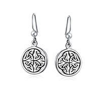 Antiguo Medallón Vikingo Tejido Con Nudo Celta En Forma De Disco Redondo Para Pendientes Colgantes De Mujeres. Gancho De Pescado Irlandés En Plata Esterlina Oxidada .925