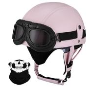 Antiguo Motocicleta Cara Abierta Casco, Estilo Alemán Cuero PU Medio Casco, ECE/Dot Aprobar Adulto Hombres Mujer Moto Chocar Cascos con Gafas, para Bicicleta Crucero Scooter(K12,M/57-58cm)