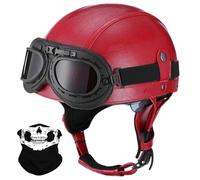 Antiguo Motocicleta Cara Abierta Casco, Estilo Alemán Cuero PU Medio Casco, ECE/Dot Aprobar Adulto Hombres Mujer Moto Chocar Cascos con Gafas, para Bicicleta Crucero Scooter(K6,L/59-60cm)