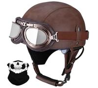 Antiguo Motocicleta Cara Abierta Casco, Estilo Alemán Cuero PU Medio Casco, ECE/Dot Aprobar Adulto Hombres Mujer Moto Chocar Cascos con Gafas, para Bicicleta Crucero Scooter(K3,L/59-60cm)
