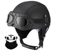 Antiguo Motocicleta Cara Abierta Casco, Estilo Alemán Cuero PU Medio Casco, ECE/Dot Aprobar Adulto Hombres Mujer Moto Chocar Cascos con Gafas, para Bicicleta Crucero Scooter(K14,M/57-58cm)