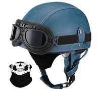 Antiguo Motocicleta Cara Abierta Casco, Estilo Alemán Cuero PU Medio Casco, ECE/Dot Aprobar Adulto Hombres Mujer Moto Chocar Cascos con Gafas, para Bicicleta Crucero Scooter(K10,L/59-60cm)