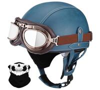 Antiguo Motocicleta Cara Abierta Casco, Estilo Alemán Cuero PU Medio Casco, ECE/Dot Aprobar Adulto Hombres Mujer Moto Chocar Cascos con Gafas, para Bicicleta Crucero Scooter(K9,M/57-58cm)