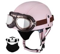 Antiguo Motocicleta Cara Abierta Casco, Estilo Alemán Cuero PU Medio Casco, ECE/Dot Aprobar Adulto Hombres Mujer Moto Chocar Cascos con Gafas, para Bicicleta Crucero Scooter(K11,L/59-60cm)