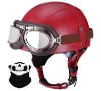 Antiguo Motocicleta Cara Abierta Casco, Estilo Alemán Cuero PU Medio Casco, ECE/Dot Aprobar Adulto Hombres Mujer Moto Chocar Cascos con Gafas, para Bicicleta Crucero Scooter(K5,S/55-56cm)