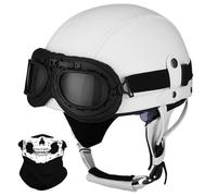 Antiguo Motocicleta Cara Abierta Casco, Estilo Alemán Cuero PU Medio Casco, ECE/Dot Aprobar Adulto Hombres Mujer Moto Chocar Cascos con Gafas, para Bicicleta Crucero Scooter(K8,L/59-60cm)