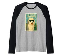 Antiguo perro pastor inglés Cool Art Minimalista Impresión Pop Art Camiseta Manga Raglan