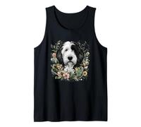Antiguo perro pastor inglés ilustración botánica caprichosa Camiseta sin Mangas