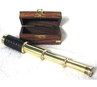 Antiguo Telescopio Latón Telescópica Extensible Auf 25cm con Cuero en Caja de Madera 8214