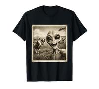 Antiguo Vintage Foto Alien Selfie Vaca Campo Divertido Encuentro OVNI Camiseta
