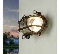 Antiguo Wandleuchte Exterior Latón Macizo Vidrio Estriado E27 IP64 B: 21 CM