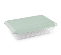 ANTIHUMEDADES Bandeja para descongelar alimentos 4,2L - Tapa Verde - Rejilla anti-goteo Sin BPA's (36 x 24 x 8,5cm) Restaurantes, cocinas, hostelería, catering