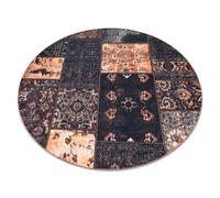 ANTIKA alfombra ancient chocolate circulo patchwork moderno griego lavable - negro / terracota circulo 120 cm