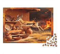 Antílope Saltando Escena de Cerámica Puzzle de 1000 Piezas Papel para Adultos Sabana con Fuego Juego de Puzzle 1000 Piezas Familia Regalo Decoración 52x38cm/1000pcs