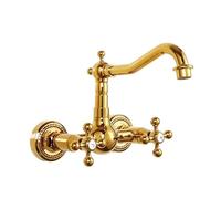 Antique All-Copper in-Wall Hot and Cold Basin Faucet Wall-Mounted Wall-Mounted Double-Handle washbasin Faucet, Golden Twist Short Model