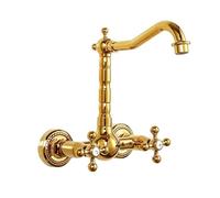 Antique All-Copper in-Wall Hot and Cold Basin Faucet Wall-Mounted Wall-Mounted Double-Handle washbasin Faucet, Golden Twist High