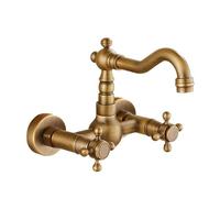 Antique All-Copper in-Wall Hot and Cold Basin Faucet Wall-Mounted Wall-Mounted Double-Handle washbasin Faucet, Antique Flat-Bottomed Low Model