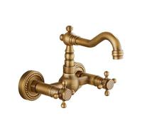 Antique All-Copper in-Wall Hot and Cold Basin Faucet Wall-Mounted Wall-Mounted Double-Handle washbasin Faucet, Antique Twist Short Model