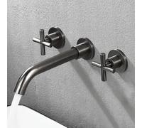Antique All-Copper Wall-Mounted Basin Faucet Bathroom Concealed pre-Embedded Wall out of Three-Hole Hot and Cold Water Faucet Black, Water Plating